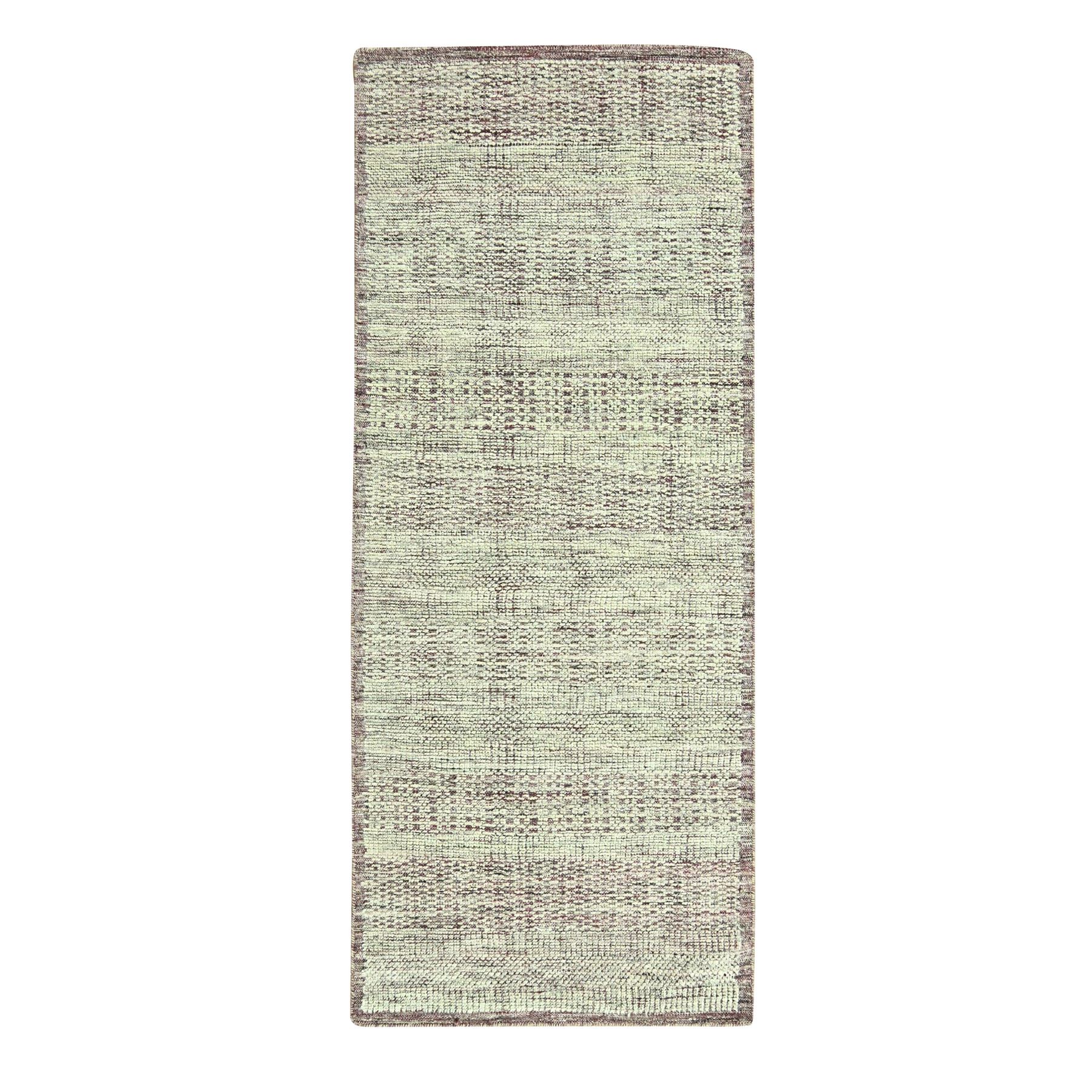 Wine Red with Ivory, 100% Wool, Hand Knotted, Oxidized and Distressed Grass Design with Exposed Warps, Narrow Runner, Oriental Rug